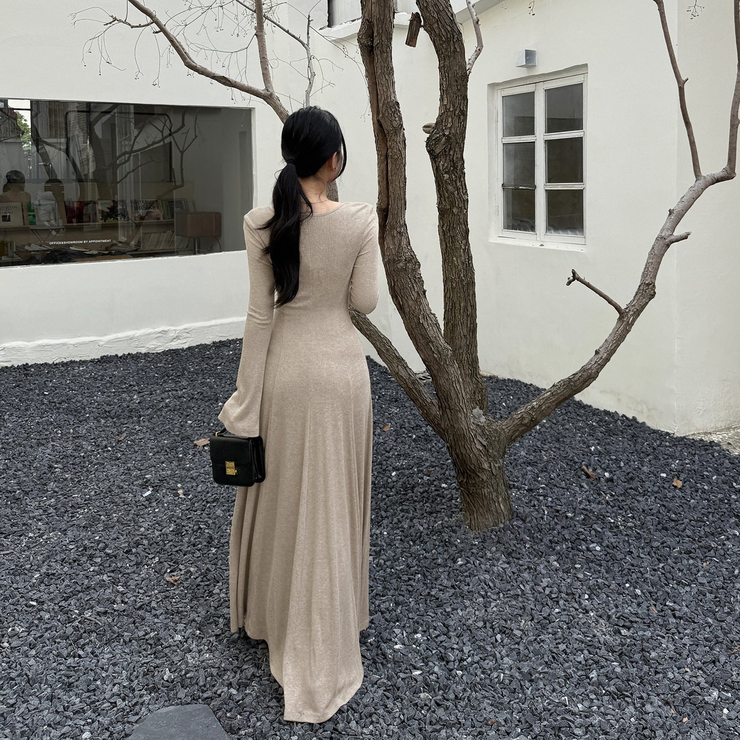 Square Neck Knitted A-Line Dress