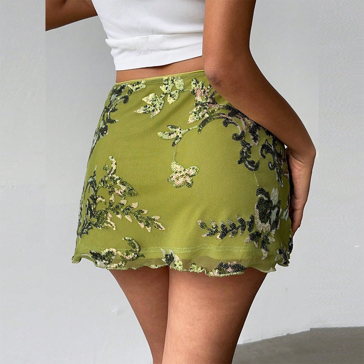 Slimming mesh bead embroidered skirt for women