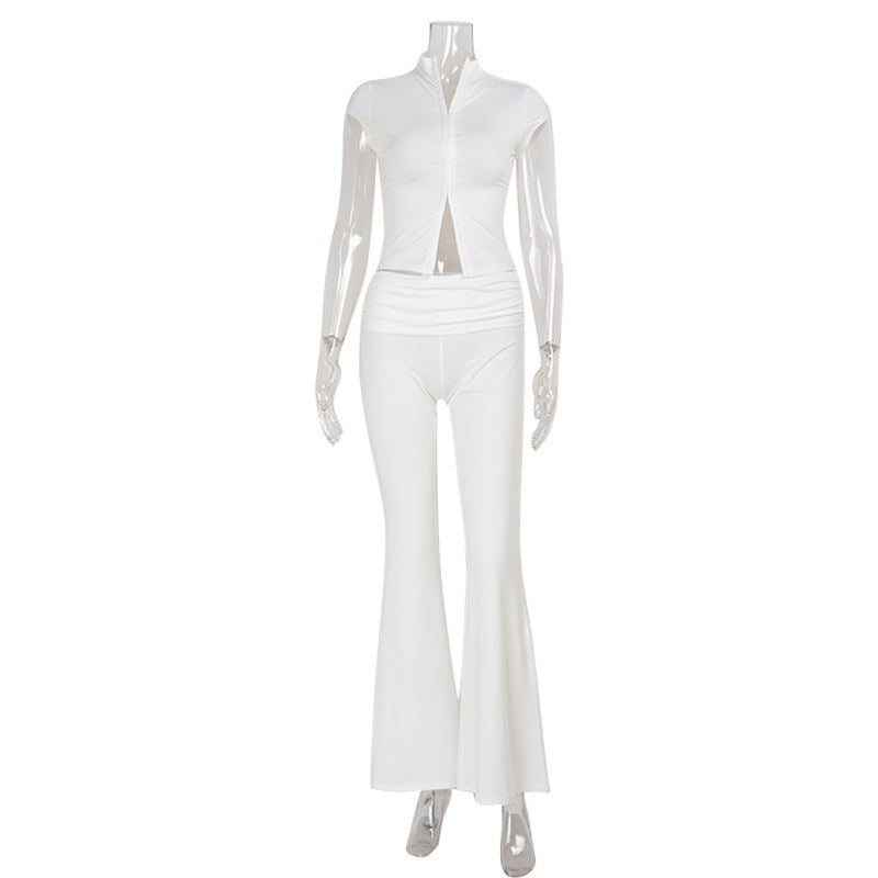 Tight Hot Girl Top Solid Color Versatile Pants Two Piece Set