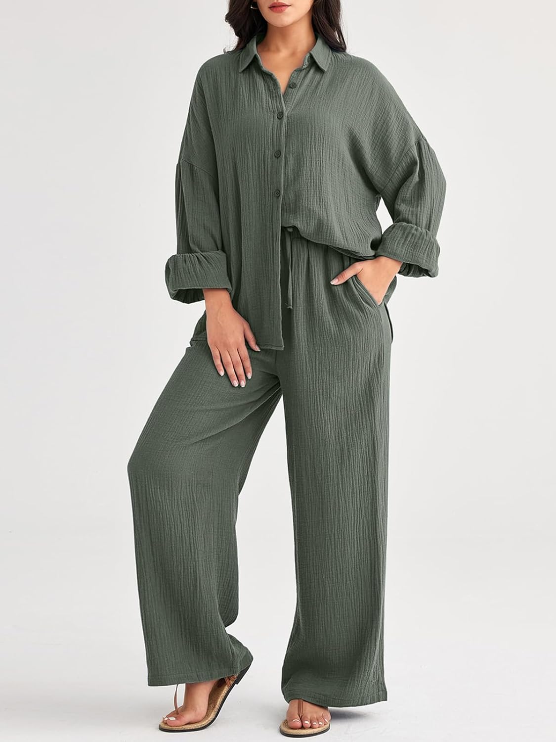 AUTOMET Womens 2 Piece 2024 Spring Clothes Fashion Outfits Two Piece Matching Wide Leg Palazzo Pants Sets Tracksuit Clothes