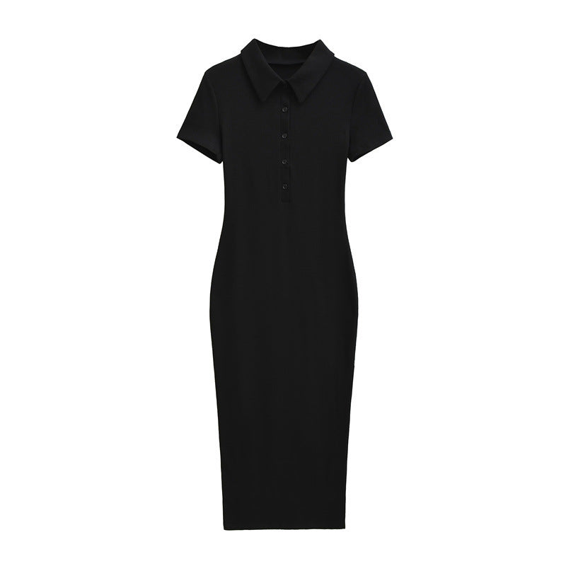 Short sleeved side slit slim fit dress that looks slimming and includes buttocks
