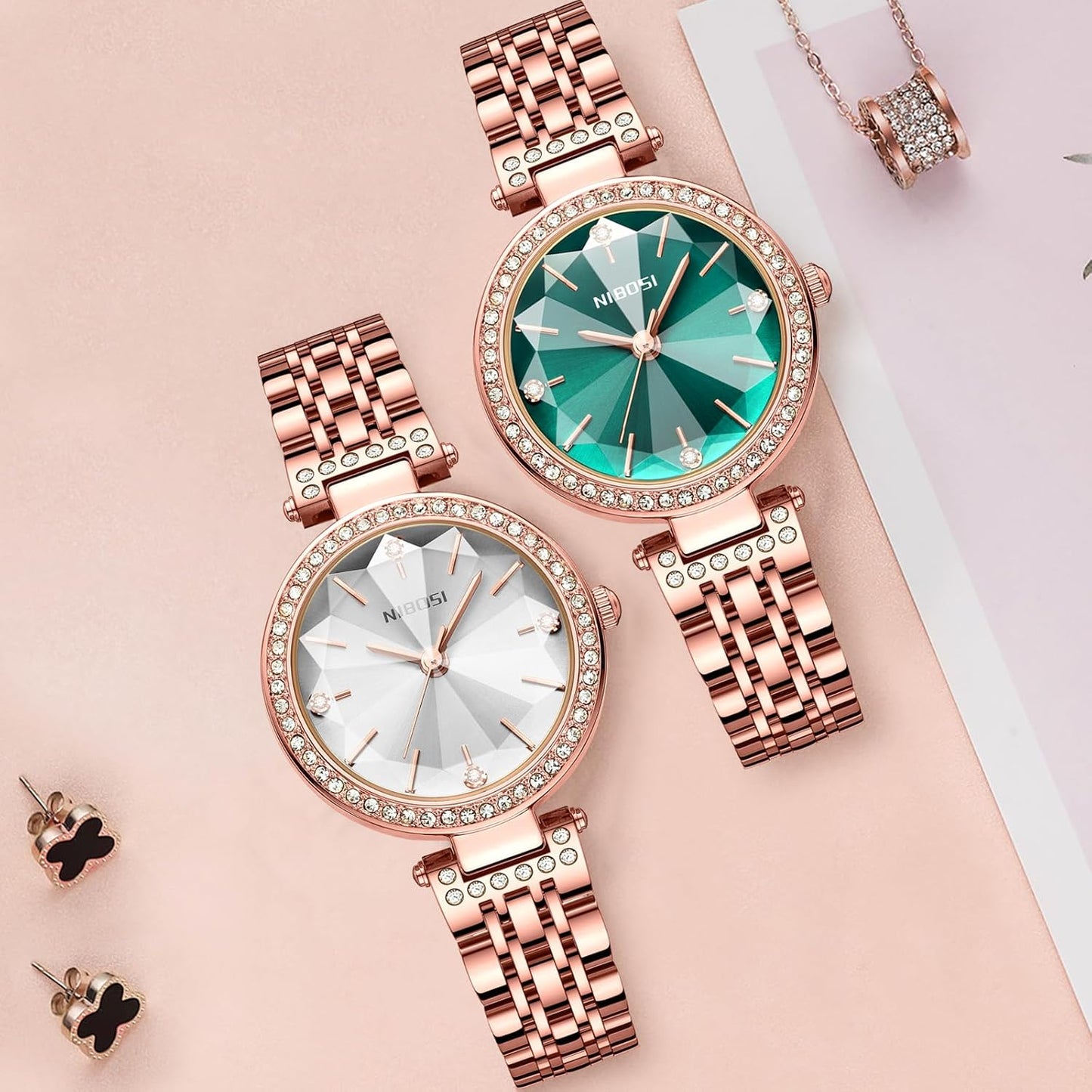 NIBOSI Watches For Women Analog Rose Gold Women's Watches for Girls&Miss&Ladies Diamond Studded with Stylish Watches Waterproof