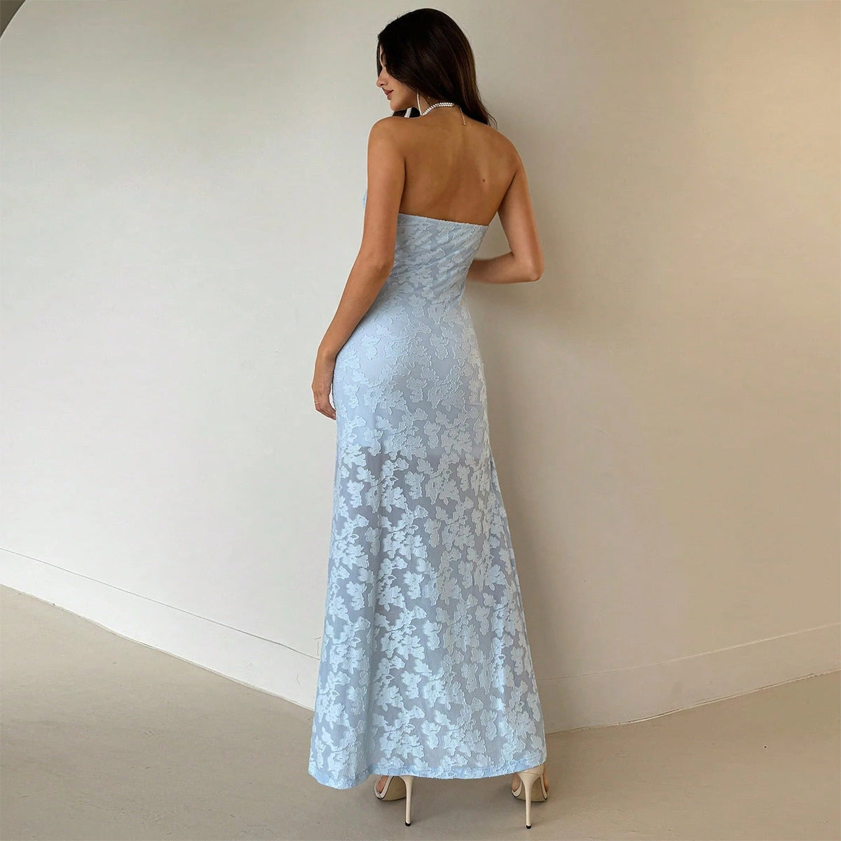 Slimming burnt flower backless strapless dress for women