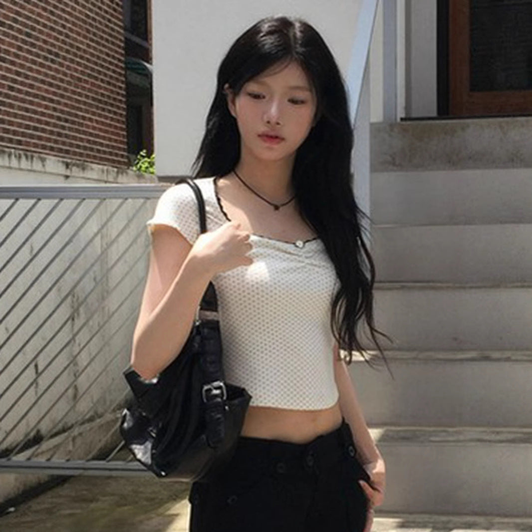 Square Neck Crop Top Short Sleeve T-Shirt