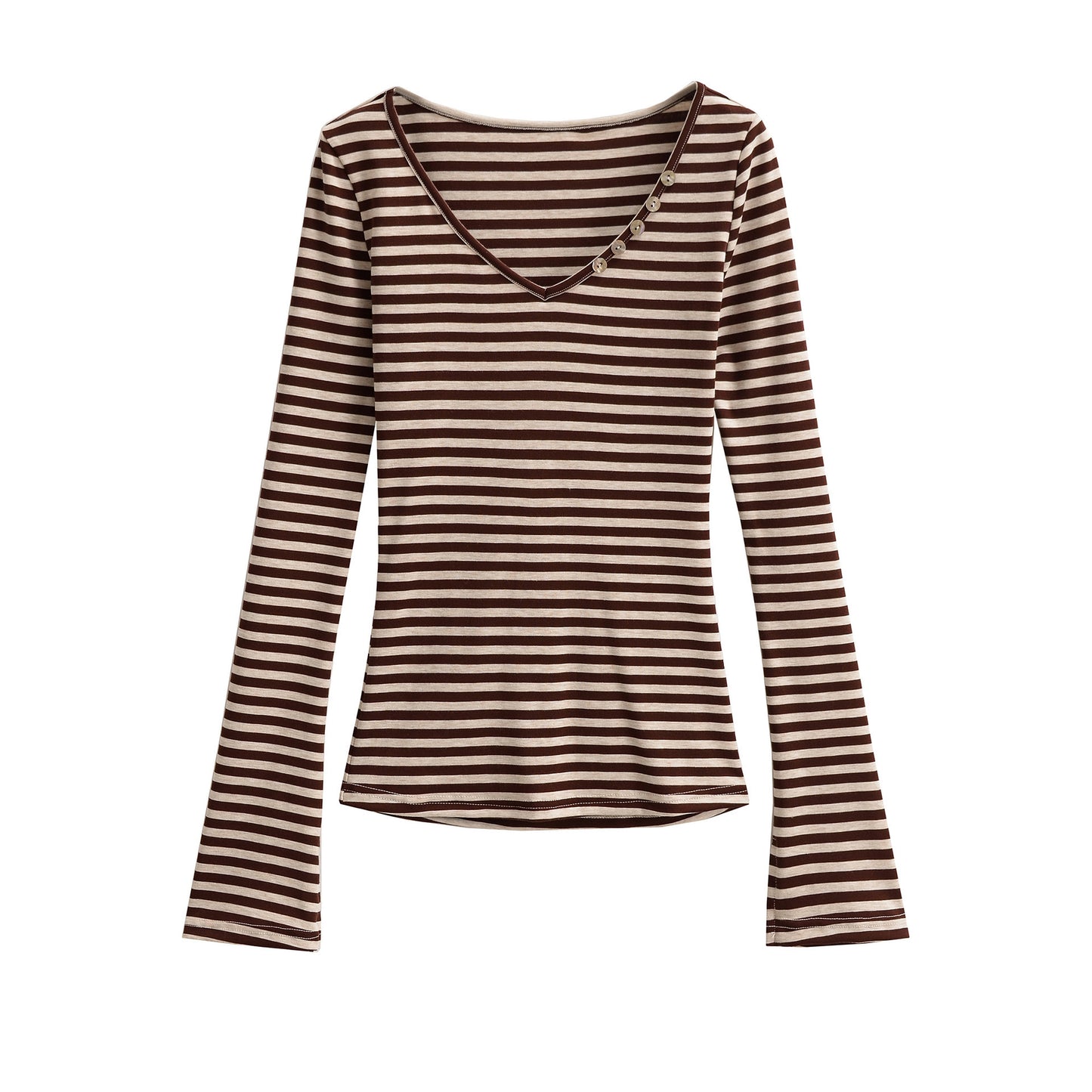 Tencel V-neck striped flared sleeve top for women
