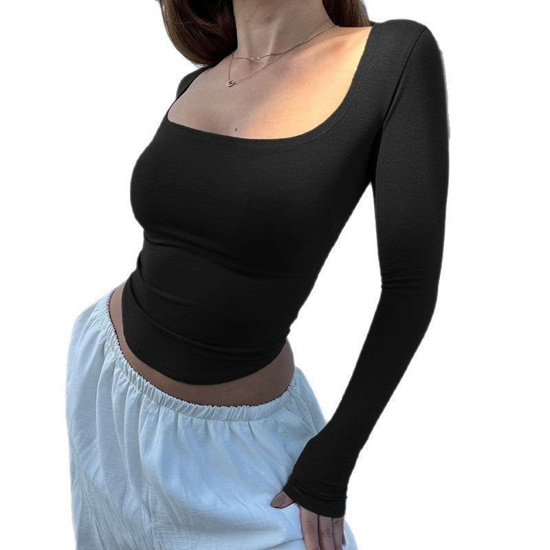 Long Sleeve Inner T-Shirt Women's Summer Sexy Crop Top Fitted Short Blouse