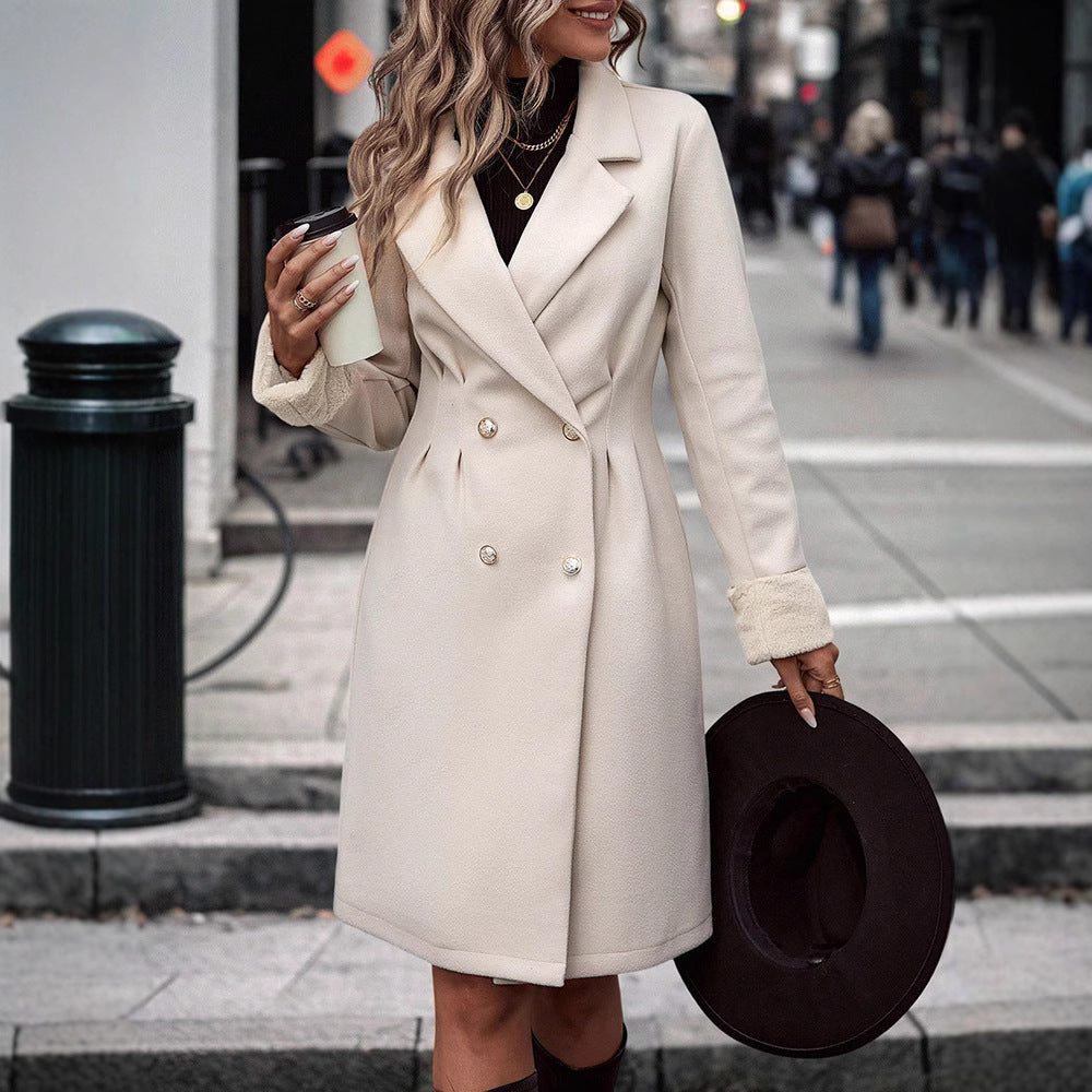 Autumn/Winter new waist-cinching design coat for women knee-length elegant medium-long woolen coat