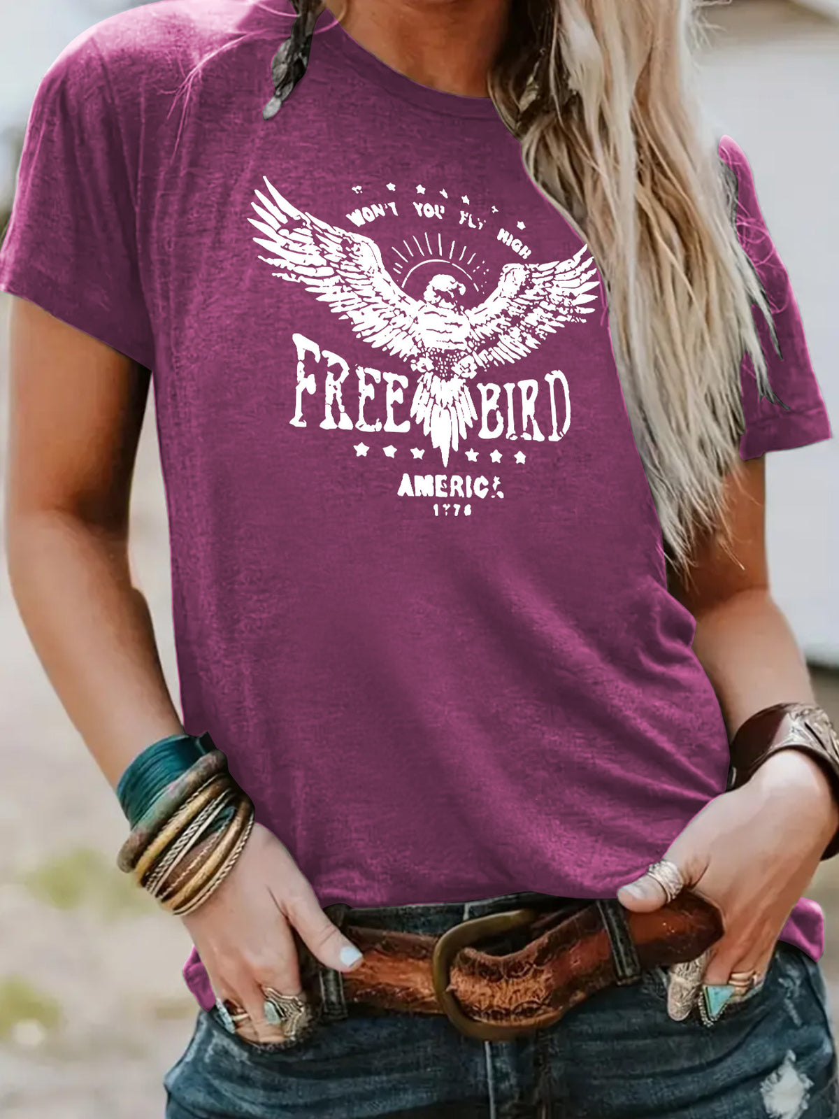 FREE BIRD Eagle print short sleeved shirt