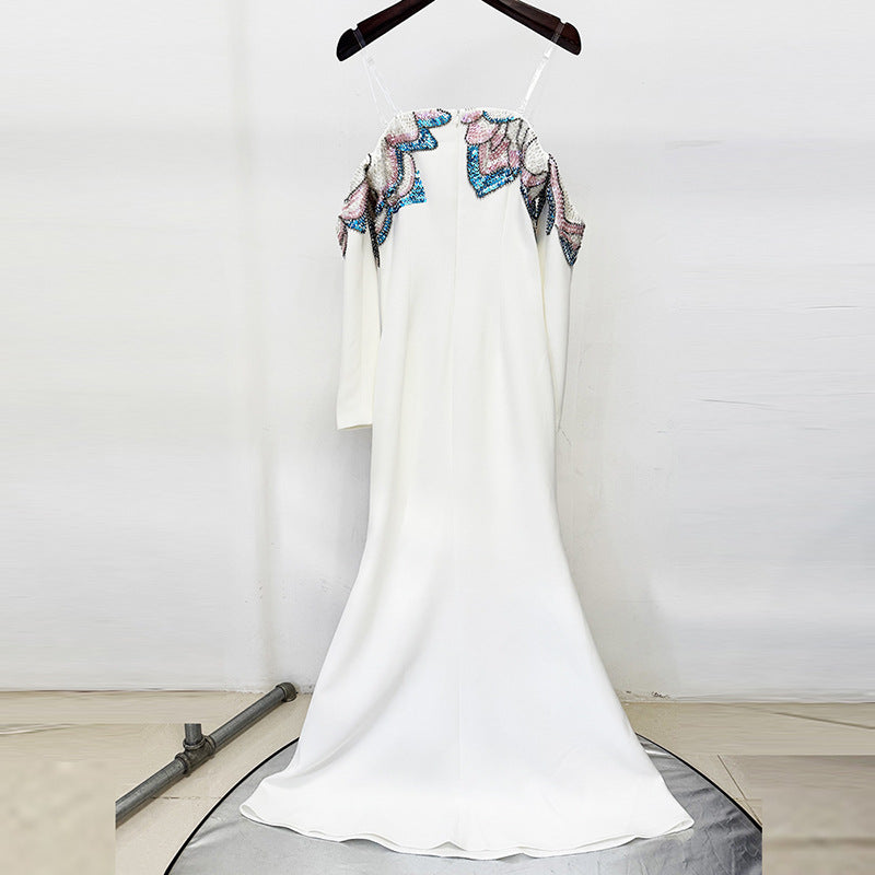 Long Dress with Beaded and Bejeweled Accents