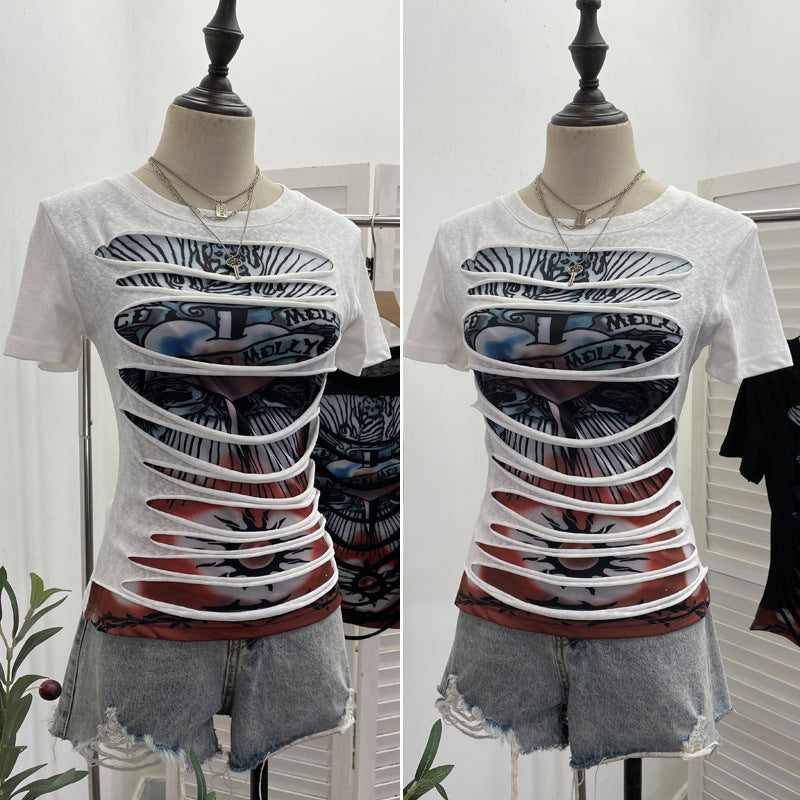 Short Sleeve Printed T-Shirt Slim Fit Crop Top