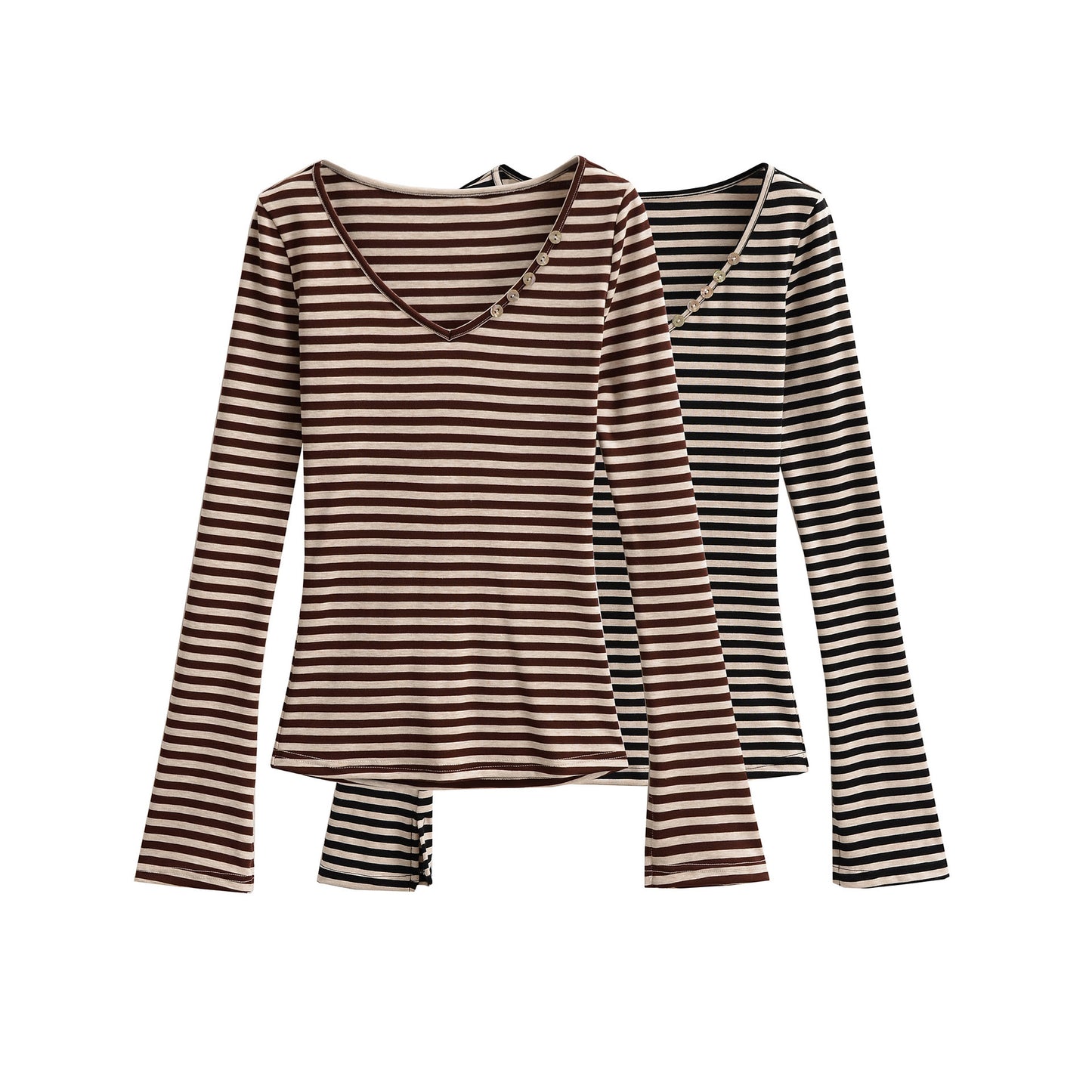 Tencel V-neck striped flared sleeve top for women