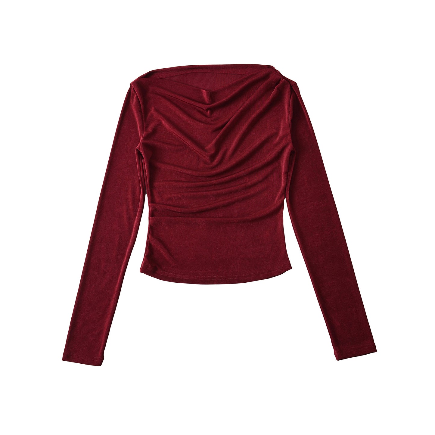 One-Shoulder Pleated Long Sleeve Crop Top T-Shirt