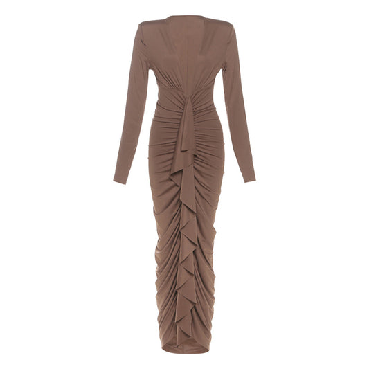 Deep V-fold design slim fit hip hugging dress