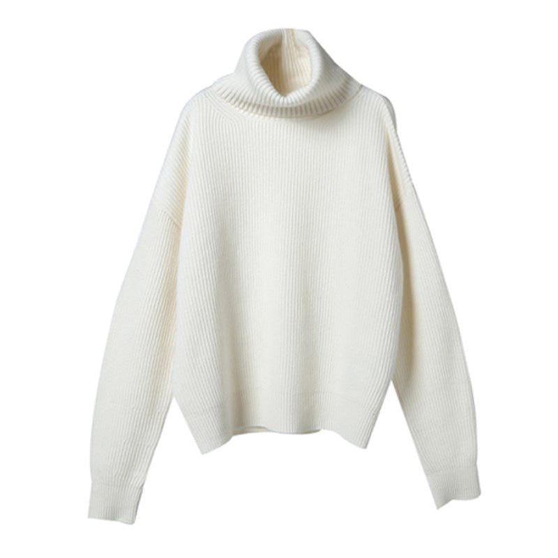 Autumn and winter high neck sweater for women, European and American style, thick and loose short style, pullover, free collar, lazy knit base sweater