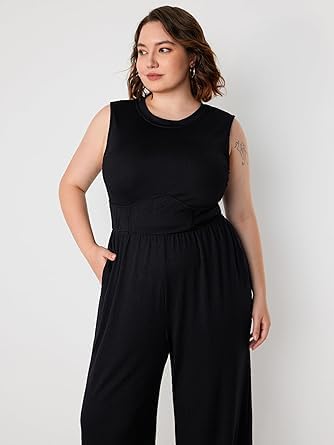 Wide Leg Sleeveless Jumpsuit for Women Round neck sleeveless slim fit long casual jumpsuit for women
