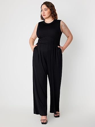 Wide Leg Sleeveless Jumpsuit for Women Round neck sleeveless slim fit long casual jumpsuit for women