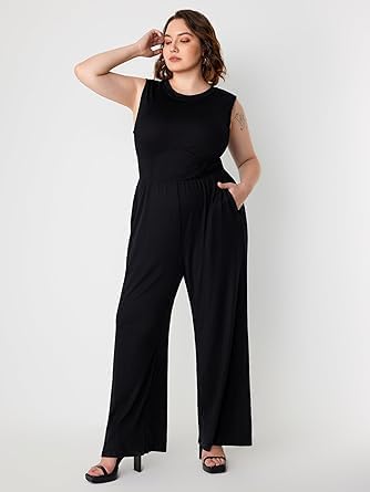 Wide Leg Sleeveless Jumpsuit for Women Round neck sleeveless slim fit long casual jumpsuit for women