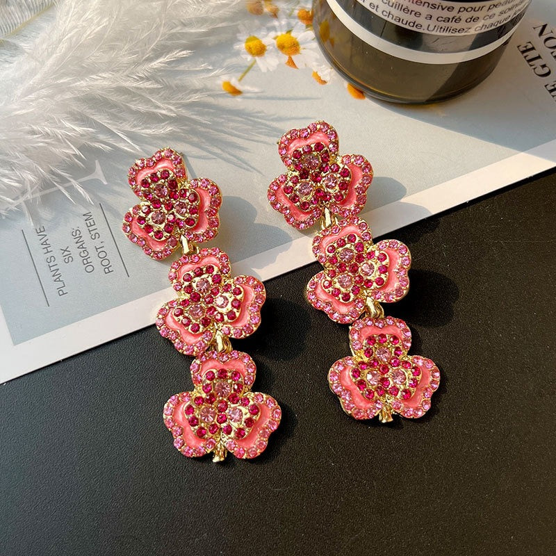 Fashionable Long Oil Dropping Clover Earrings