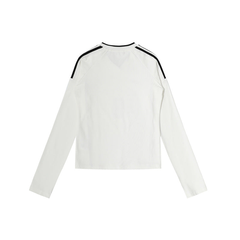Street Style Digital Print Long Sleeve T-Shirt, Casual Sporty Fit, Slim Fitted Crop Top