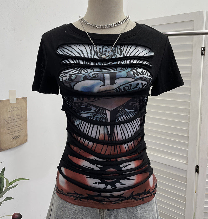 Short Sleeve Printed T-Shirt Slim Fit Crop Top