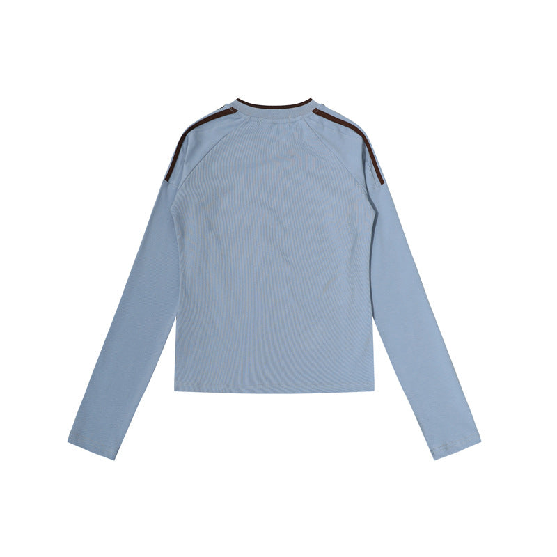 Street Style Digital Print Long Sleeve T-Shirt, Casual Sporty Fit, Slim Fitted Crop Top