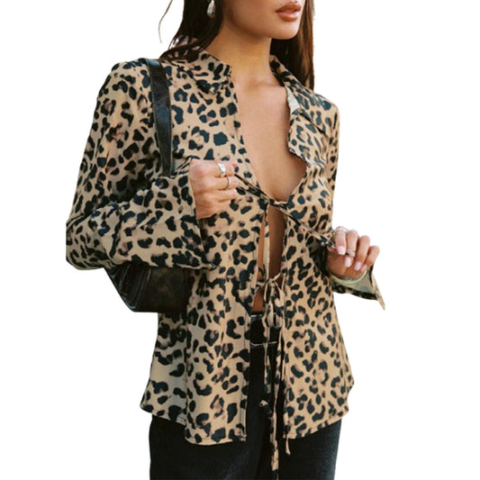 Leopard print elastic shirt for women