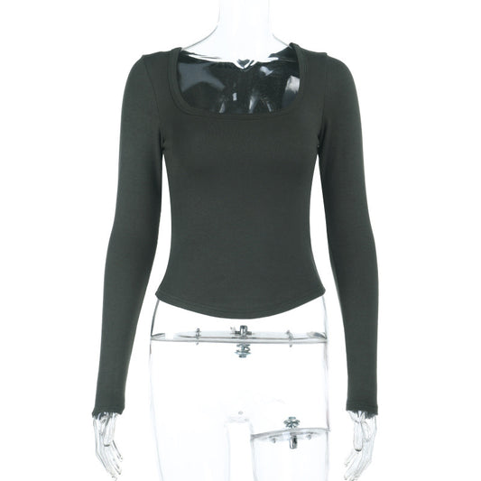 Long Sleeve Inner T-Shirt Women's Summer Sexy Crop Top Fitted Short Blouse