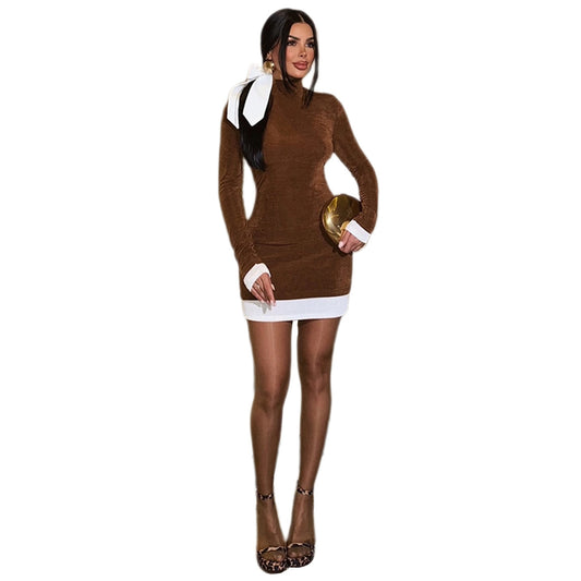 Slim fit patchwork contrasting dress for women