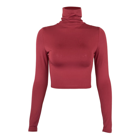 Women's slim fit crop exposed long sleeved high neck top