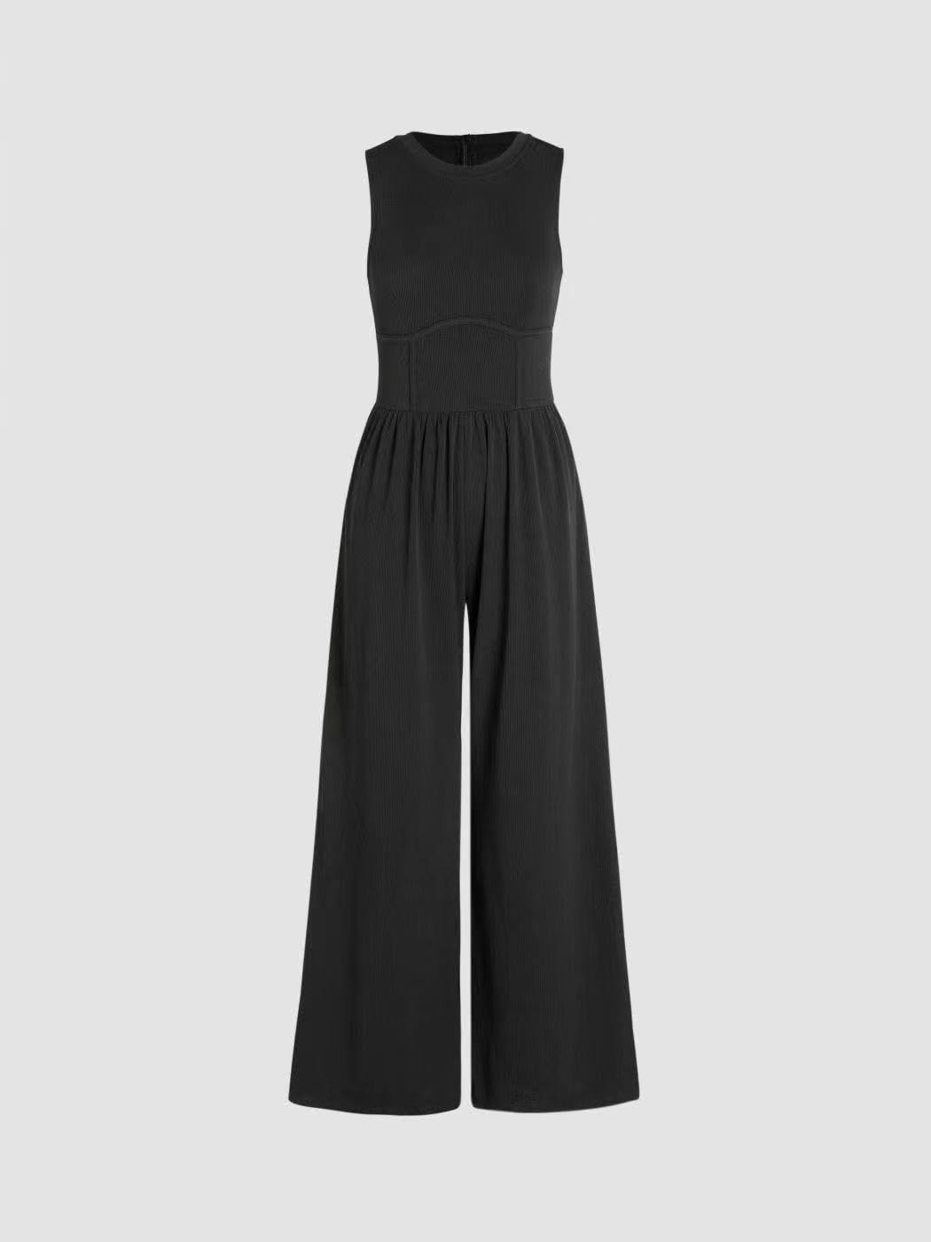 Wide Leg Sleeveless Jumpsuit for Women Round neck sleeveless slim fit long casual jumpsuit for women
