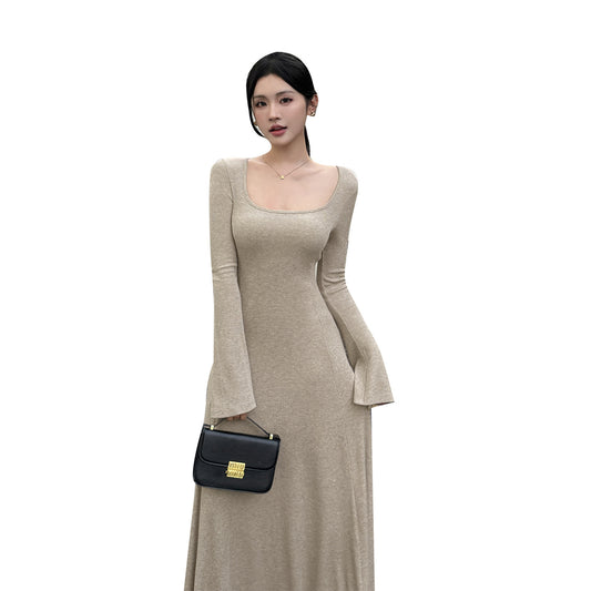Square Neck Knitted A-Line Dress