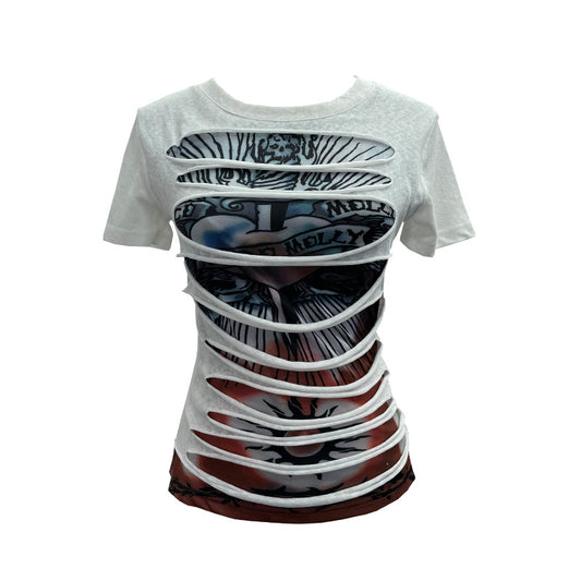 Short Sleeve Printed T-Shirt Slim Fit Crop Top