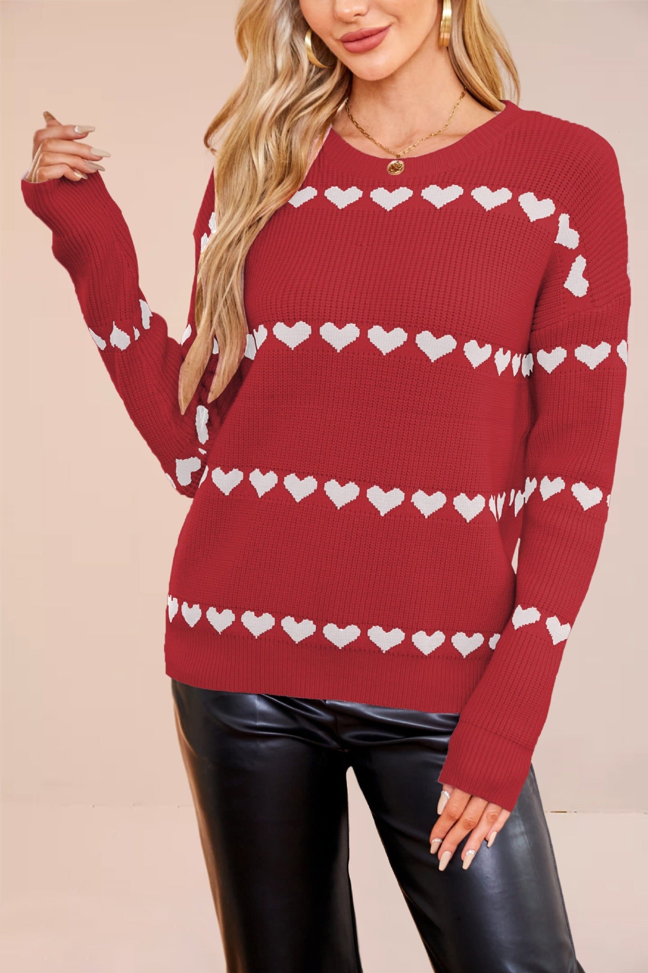 Women’s Love Print Knitted Loose-Fit Pullover Sweater