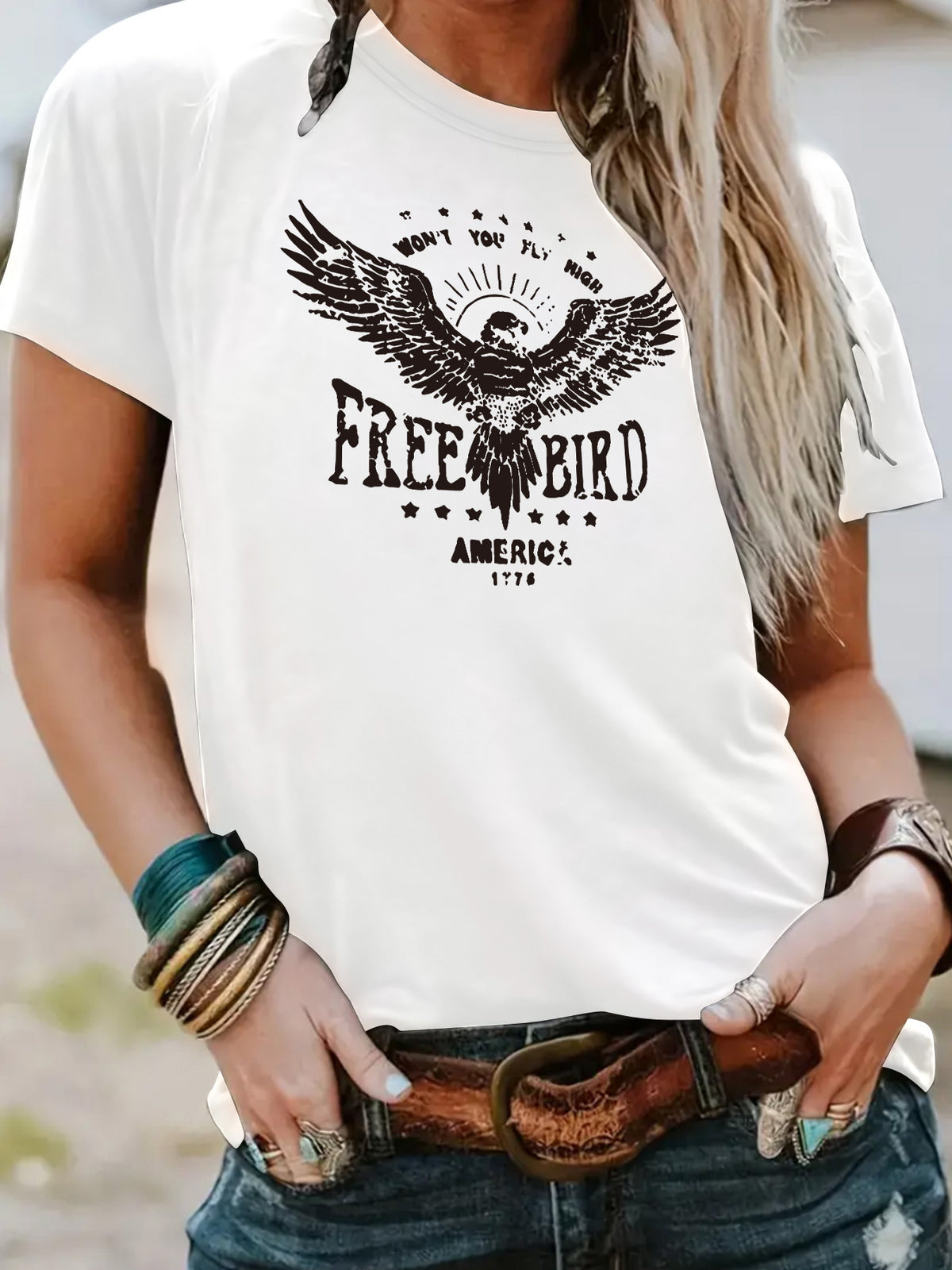 FREE BIRD Eagle print short sleeved shirt
