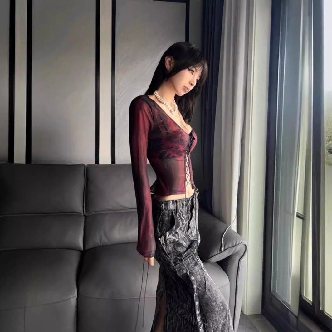 Short Sweet and Spicy Strap y2k Top Women's Mesh Clothes