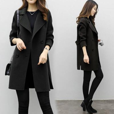 Classic Double-Breasted Wool Coat for Women, Mid-Length Silhouette, Loose Fit, Slimming Design