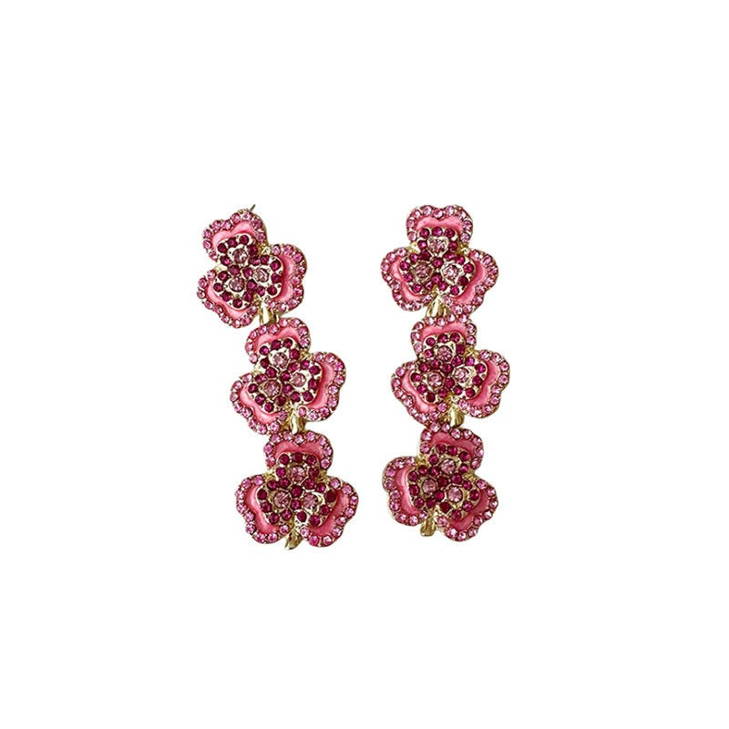Fashionable Long Oil Dropping Clover Earrings