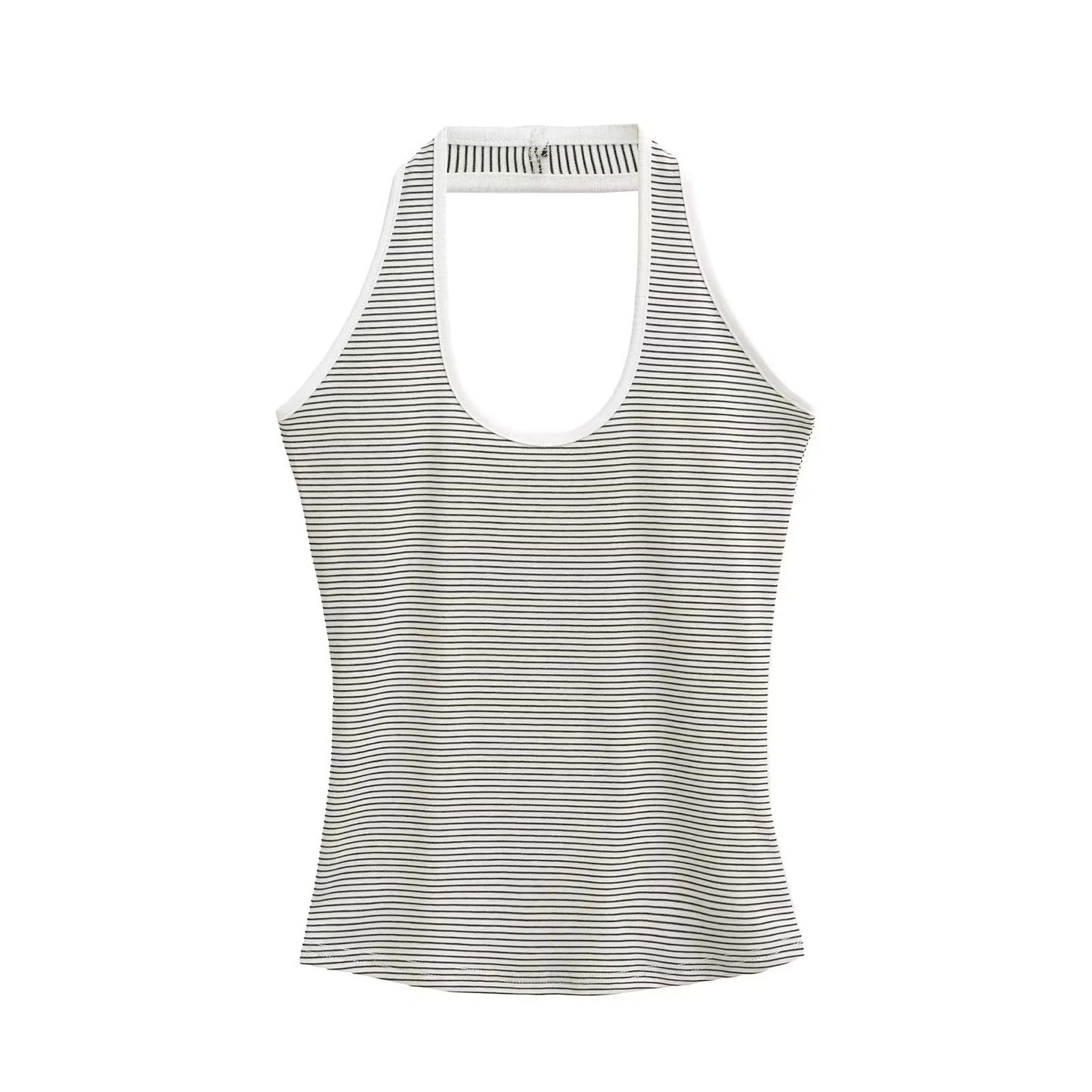 Backless U-neck hanging neck slim striped slim fit top