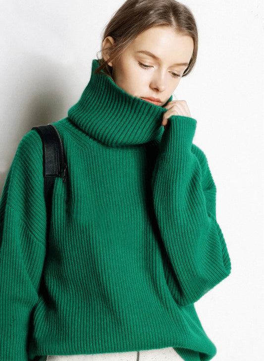 Autumn and winter high neck sweater for women, European and American style, thick and loose short style, pullover, free collar, lazy knit base sweater