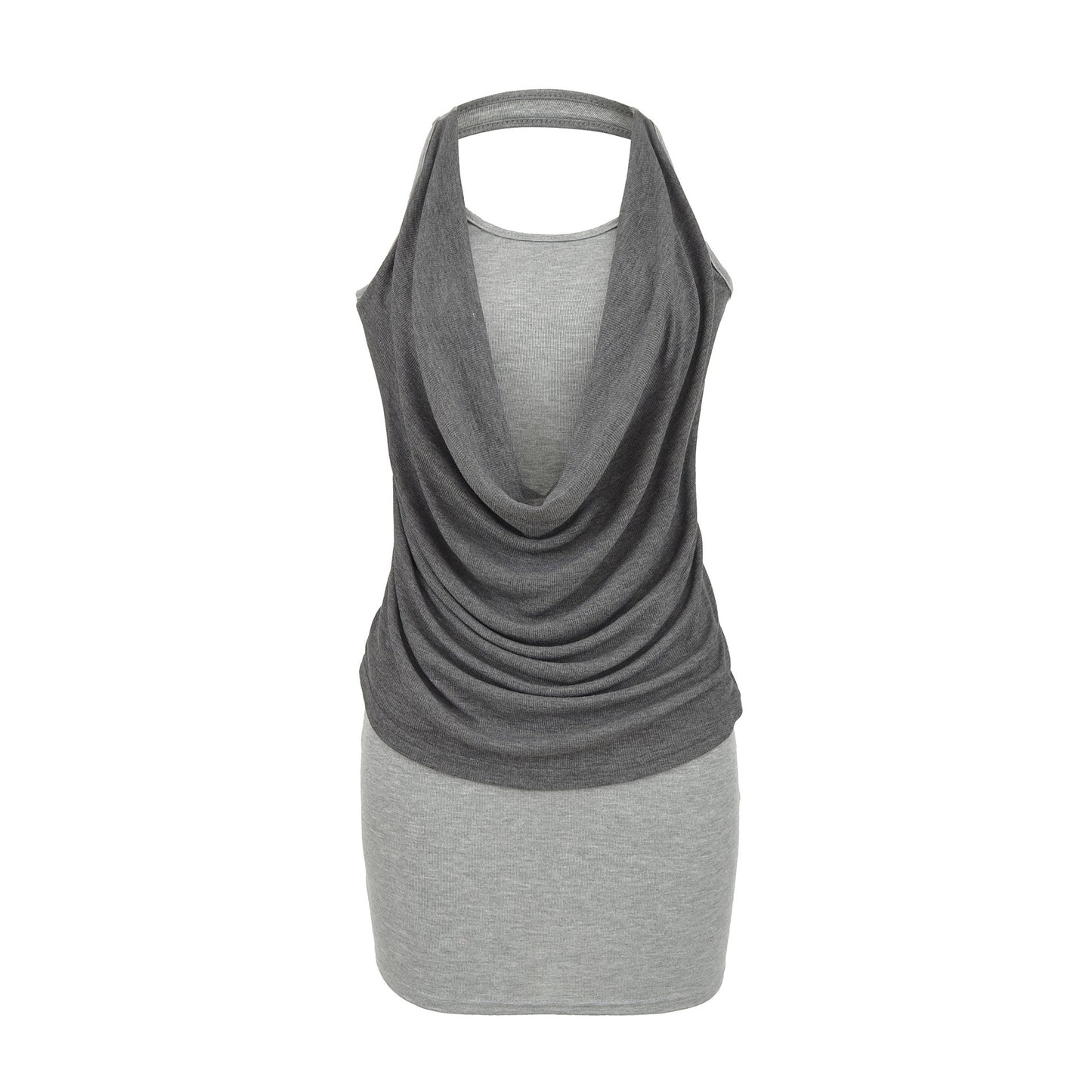 Swing collar patchwork hanging neck dress for women