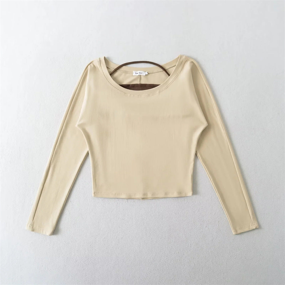 Two-Piece Set Sheer Sexy Crop Top Long Sleeve T-Shirt with Hanging Neck Bandage Tank Top