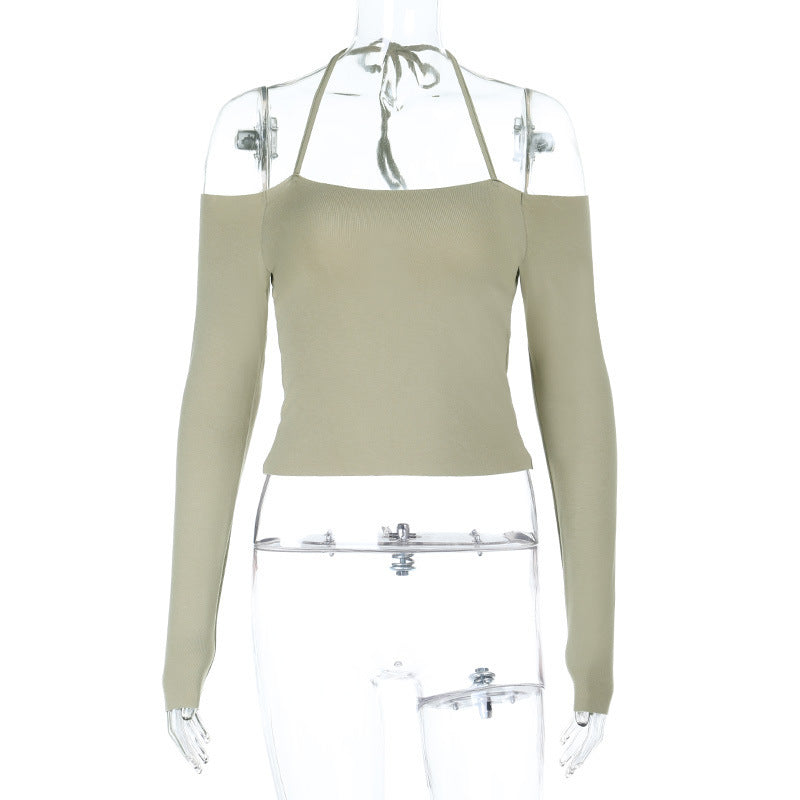 One-Shoulder Basic American Long Sleeve Crop Top
