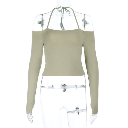 One-Shoulder Basic American Long Sleeve Crop Top