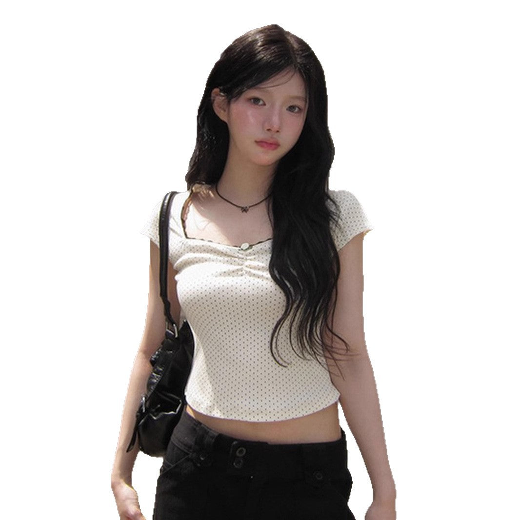 Square Neck Crop Top  Short Sleeve T-Shirt