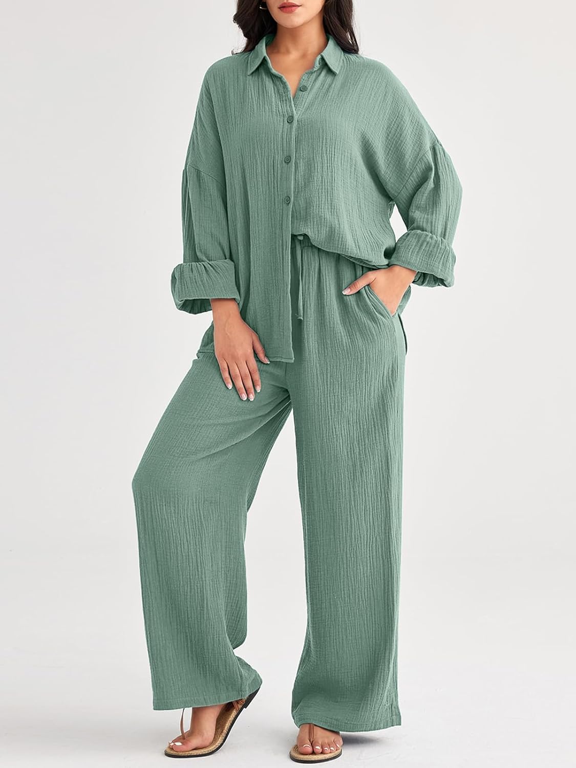AUTOMET Womens 2 Piece 2024 Spring Clothes Fashion Outfits Two Piece Matching Wide Leg Palazzo Pants Sets Tracksuit Clothes