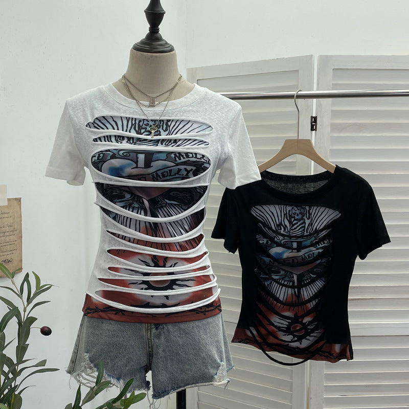 Short Sleeve Printed T-Shirt Slim Fit Crop Top