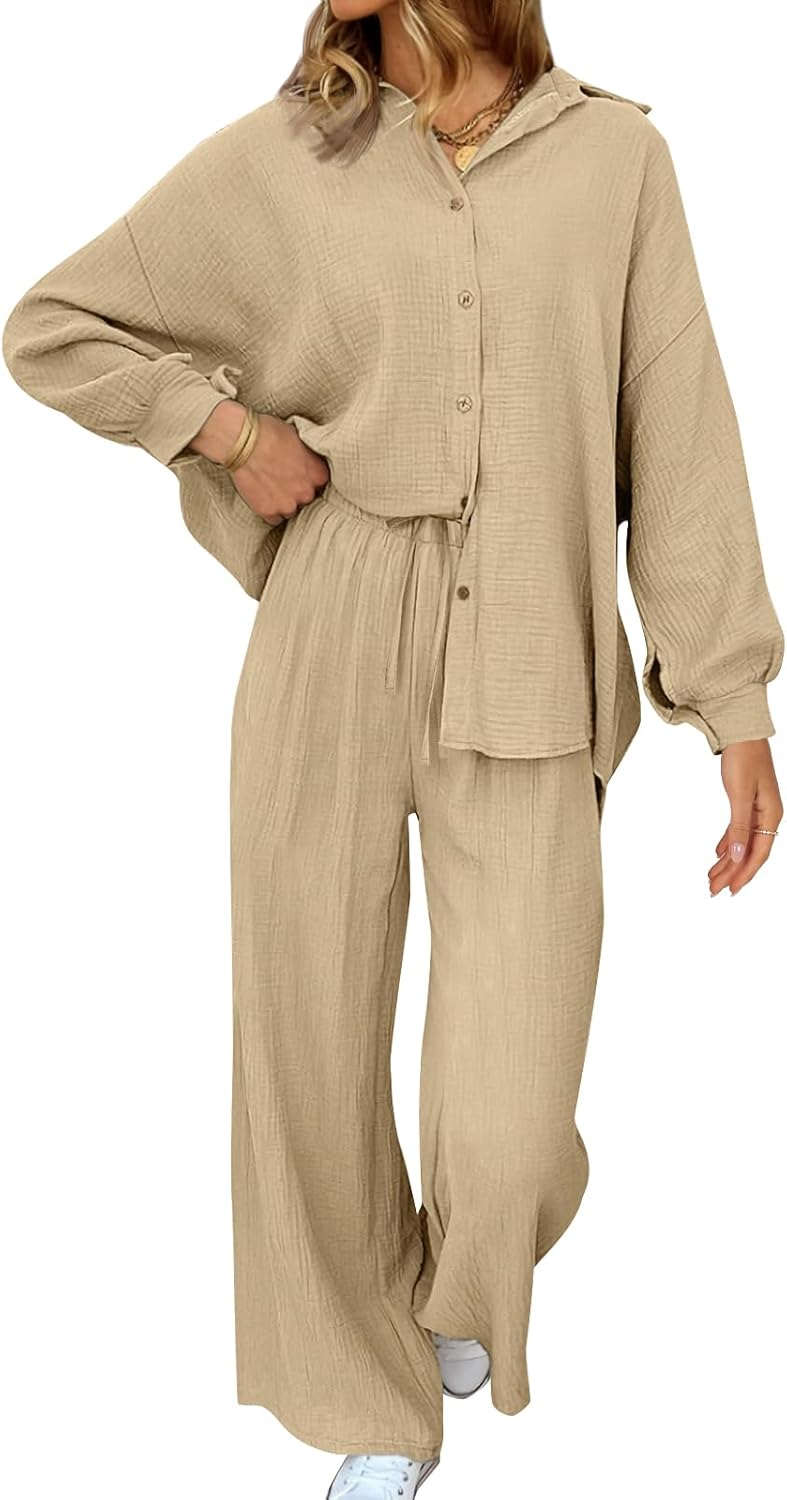 AUTOMET Womens 2 Piece 2024 Spring Clothes Fashion Outfits Two Piece Matching Wide Leg Palazzo Pants Sets Tracksuit Clothes