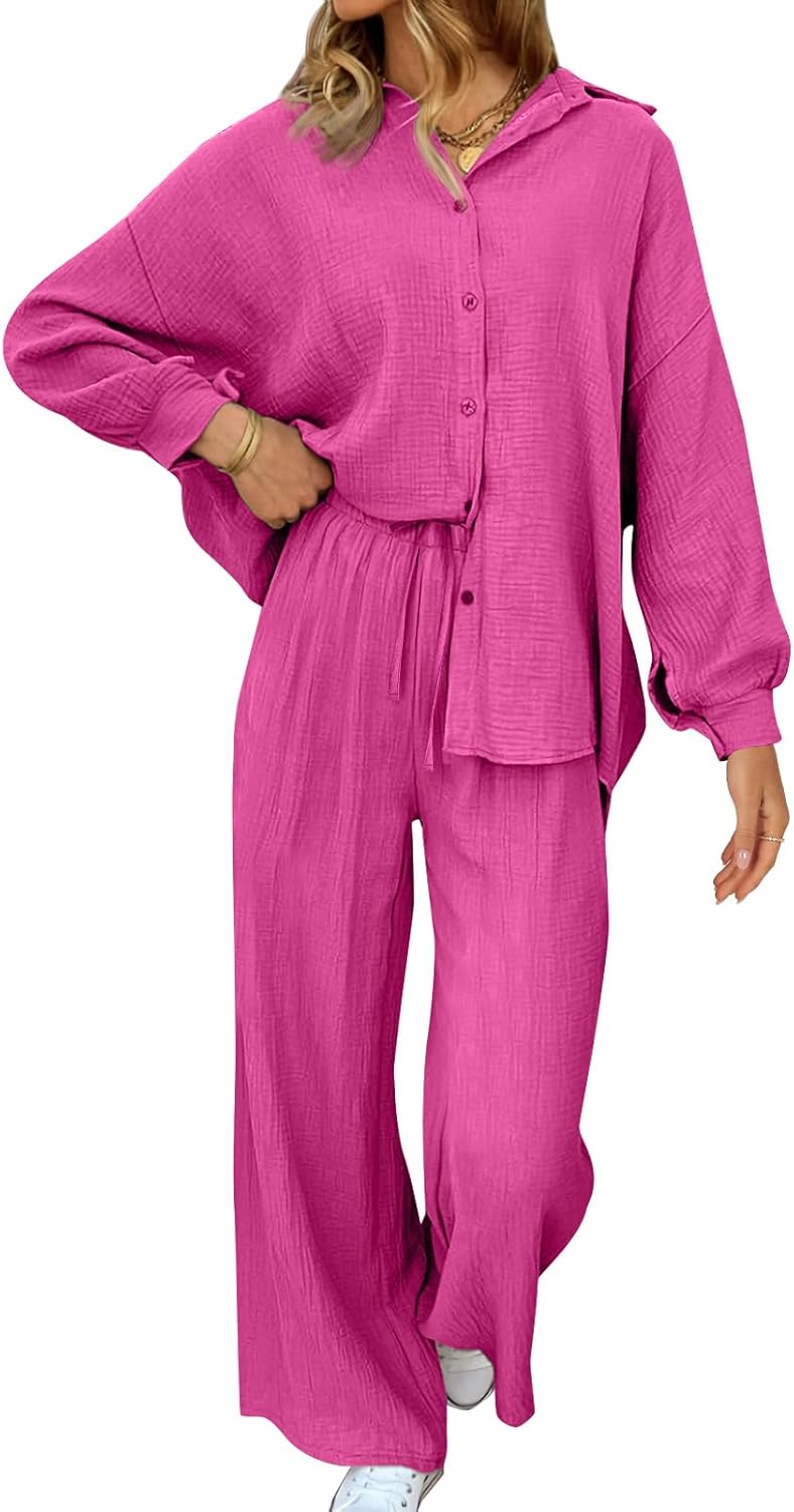AUTOMET Womens 2 Piece 2024 Spring Clothes Fashion Outfits Two Piece Matching Wide Leg Palazzo Pants Sets Tracksuit Clothes