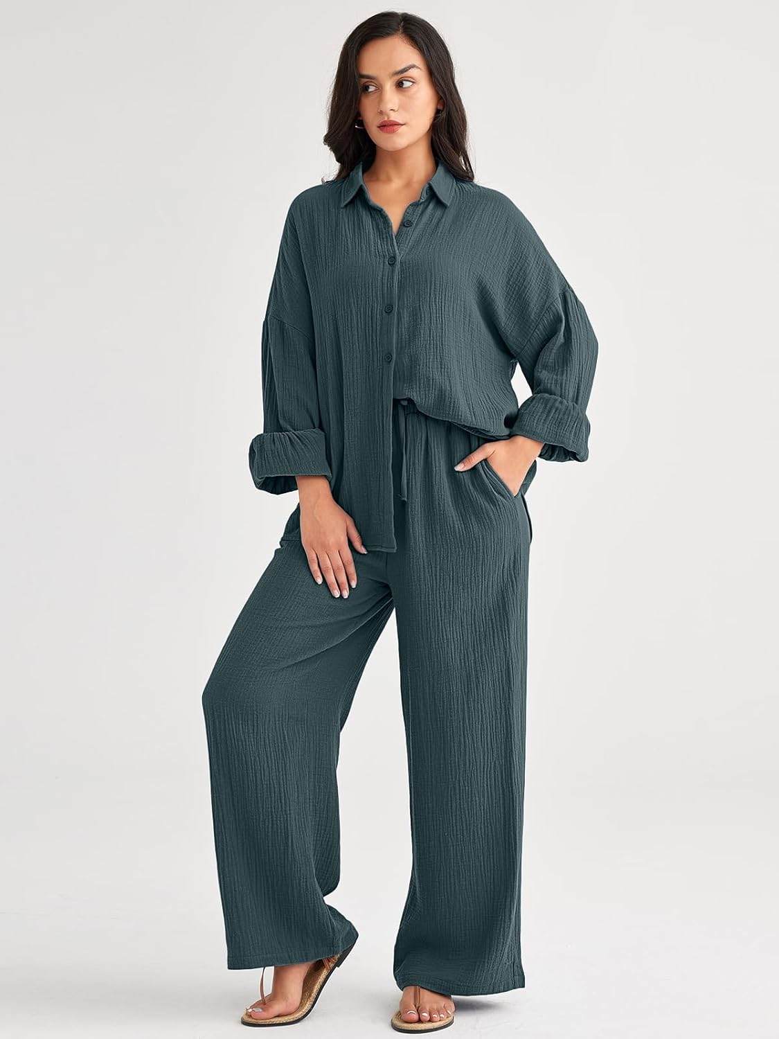 AUTOMET Womens 2 Piece 2024 Spring Clothes Fashion Outfits Two Piece Matching Wide Leg Palazzo Pants Sets Tracksuit Clothes