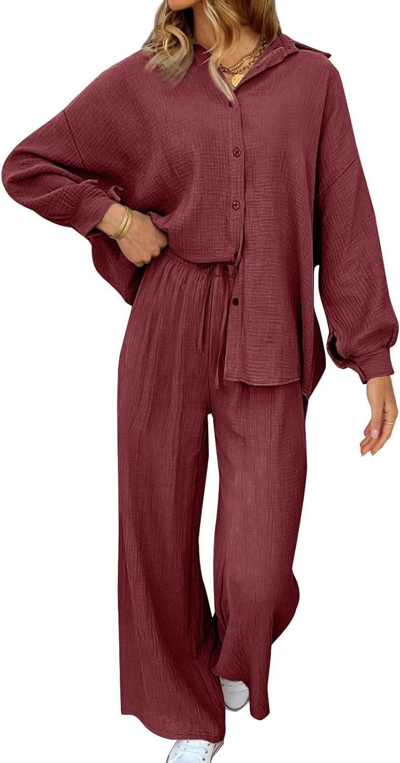 AUTOMET Womens 2 Piece 2024 Spring Clothes Fashion Outfits Two Piece Matching Wide Leg Palazzo Pants Sets Tracksuit Clothes